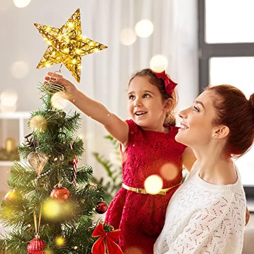 כוכב עץ חג המולד טופר מואר תלת מימד עץ כוכב טופר קישוטי טופר עם 20 נורות מיתרים מיתר לקישוט עץ חג המולד