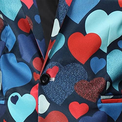 Akimpe Valentine's Blazer for Mens, Love Heart Print Jacket כפתור אחד צווארון דש צווארון עסקים מזדמנים בלייזרים