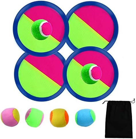 Aneco Paddle Catch Ball and Thessing Game Set Thess Disk and Ctake Paddle עם שקית אחסון, 4 משוטים