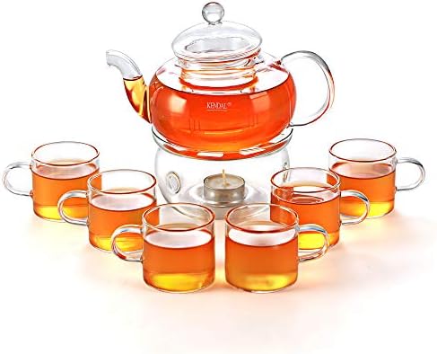 קומקום זכוכית עם תה תה Infuser-27oz עם 6 כוסות תה, תה תה חם יותר, נשלף מזכוכית רופפת, כוס בורוסיליקט לכיריים