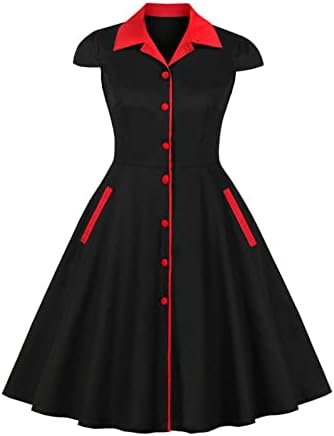 נשים של קיץ פאף קצר שרוול מידי שמלת 1950 בציר תה שמלת רטרו דש כפתור למטה שמלת ראפלס המפלגה נדנדה שמלות