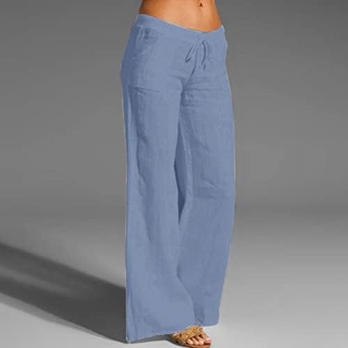 מכנסי פשתן של Dazlor לנשים קטנות עד פלוס גודל מותניים גבוהים מכנסי חוף חוף רופפים בכושר מכנסי רגל רחבים