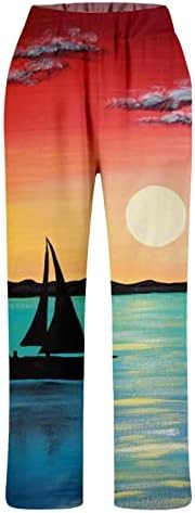 כותנה פשתן מכנסיים נשים קיץ מקרית קאפרי מכנסיים עם כיסים גבוהה מותן קומפי חוף מכנסיים פרחוני הרמון