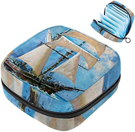 מפית סניטרית אחסון תיק, תקופת תיק, כרית סניטרית פאוץ, קטן איפור תיק, בצבעי מים צבוע סירת אוקיינוס דפוס