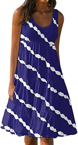 שמלות קיץ של Dopocq לנשים 2023 צוואר צוואר מזדמן שמלת חולצת חולצת פסים מודפסים חוף אורך ברך שמלות שמש קפלים