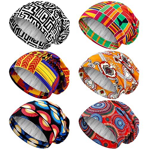 6 חתיכות סאטן מרופד שינה כובע לנשים אפריקאי משי מצנפת כפה לשינה שיער טבעי מתולתל כובע