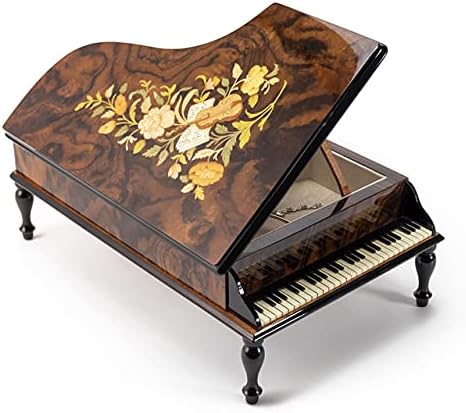מוסיקה מעץ בעבודת יד ומוזיקת ​​שיבוץ פרחוני 36 קופסת תכשיטים לפסנתר פסנתר - הנפח ההרמוני