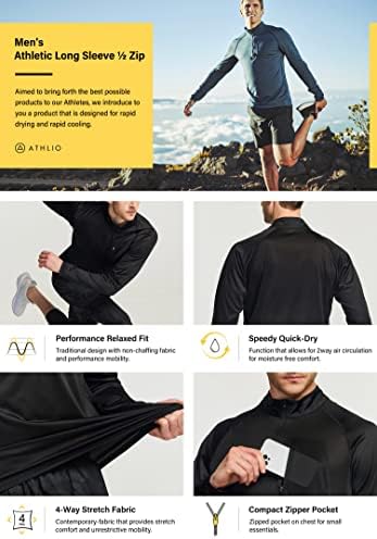 Athlio 3 חבילה חולצות אתלטיות של שרוול ארוך לגברים - יבש מהיר, הגנה על שמש UV, ו- 1/4 סוודר