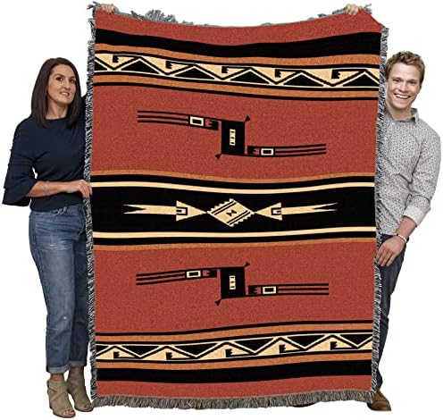 מיכת אדמה מסקוויטה טהורה טהורה - דרום -מערב אינדיאנים השראה - זריקת שטיחי מתנה ארוג מכותנה - תוצרת ארהב