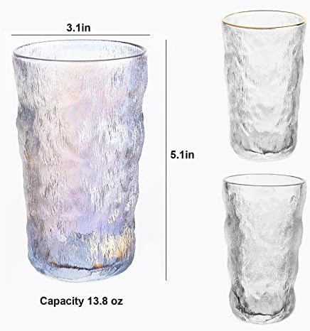 כוסות שתייה סט של 6, 13.8 עוז קרחון דפוס צבעוני זכוכית מים כוסות חלבית ברור מרקם ביתי קפה משקאות