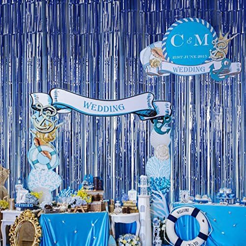בית כחול רדיד פרינג ' וילון, מתכתי תא צילום רקע טינסל דלת וילונות לחתונה יום הולדת כלה מקלחת תינוק מקלחת רווקות