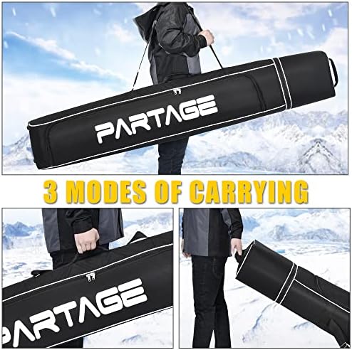 תיק סקי חלקי - תיק סקי עם גלגלים שקית נסיעות סקי אטומה למים 600D בד אוקספורד כבד - אורך מתכוונן עד 200 סמ
