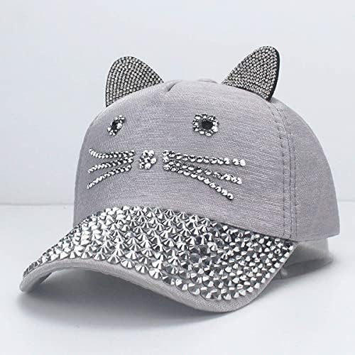 כובע בייסבול של אוזניים של ECYC CAT, ילדים כובע ריינסטון כובע בייסבול עם אוזניים חתול חמודות כובע מתכוונן לילדים