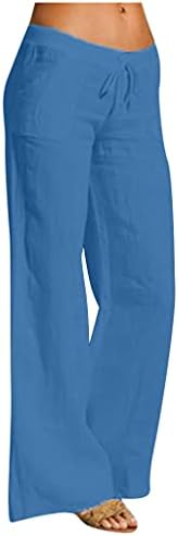 מכנסי פשתן של Dazlor לנשים קטנות עד פלוס גודל מותניים גבוהים מכנסי חוף חוף רופפים בכושר מכנסי רגל רחבים מזדמנים