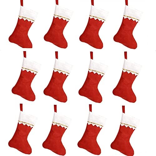 WDSF גרביים אדומות של חג המולד אדום -14 לחג המולד לילדים גרבי גרב אח תלייה גרב בד אדום שאינו ארוג עם חבילת Trim-12