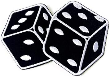 זוג קוביות קוביות הימורים בלאס וגאס פוקר טלאי טלאי שחור ז'קט טריקו תפור ברזל על בגדי טלאי של תאי אפליקציות