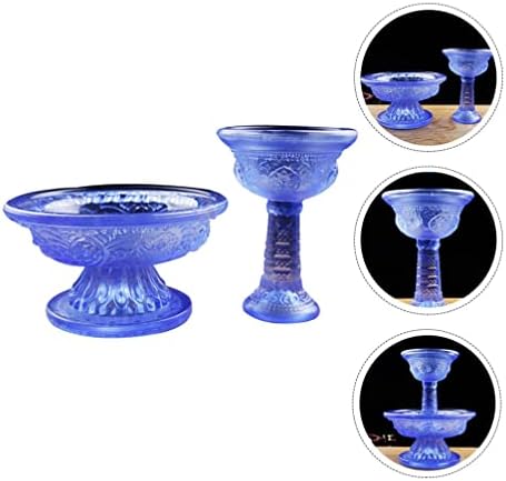 עיצוב כחול Ultnice 2 יחידות מים בודהיסטים המציעים קערות זכוכית המציע קערה לקערה לשימוש מזבח
