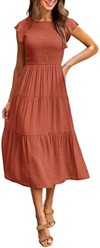 מיאשוי נשים שמלות קז 'ואל ארוכות נשים קיץ שמלה קז' ואל מידי מקסי שמלות שרוול בוהו-טטר שמלות ריון