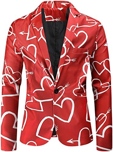 Ubst Valentine's Day 3 חליפות חתיכות לגברים, אהבה מודפסת טוקסידו טוקסידו בלייזר מכנסיים מכנסיים מכנסיים