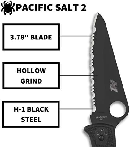 Spyderce Pacific Salt 2 סכין קלה משקל עם להב פלדה H -1 בגודל 3.78 אינץ