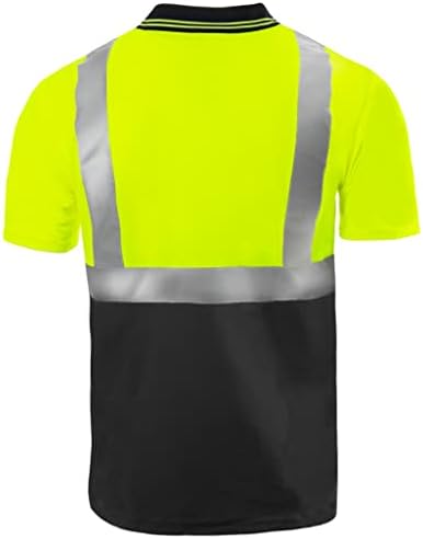 חולצת פולו בטיחותית של Jorestech עם פסים רפלקטיביים, צהוב/סיד עליון ותחתית שחורה, תואמת ANSI