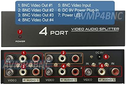 1 ב -4 Out Out Composite BNC RCA Video Splitter Audio Audio