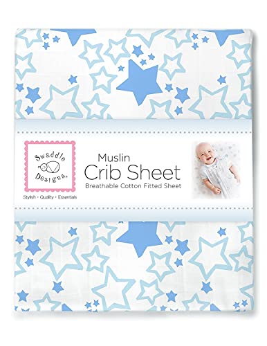Swaddledesigns רך הכותנה הרכה ביותר מוסלין מצויד עריסה/סדין פעוטות לתינוק ונערה, סטארשיין כחול