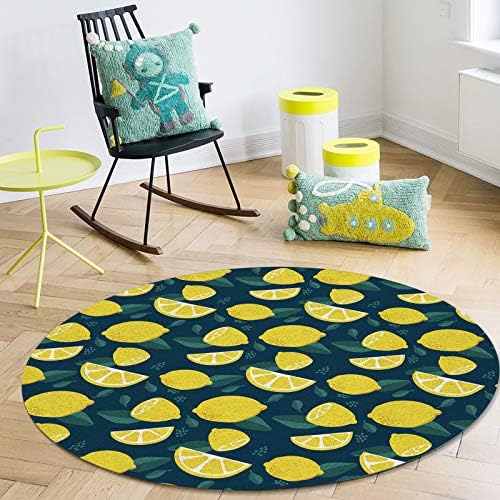 שטיח אזור עגול גדול לחדר שינה בסלון, שטיחים 5ft ללא החלקה לחדר ילדים, דפוס לימון אריחי שטיחים שטיחים