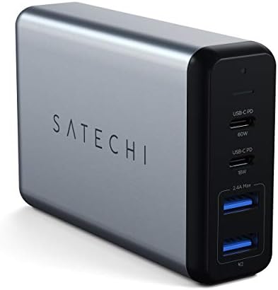 Satechi 75W סוג כפול C C מתאם מטען נסיעות PD עם 2 USB C PD & 2 USB 3.0 - תואם לשנת 2020/2019 MacBook