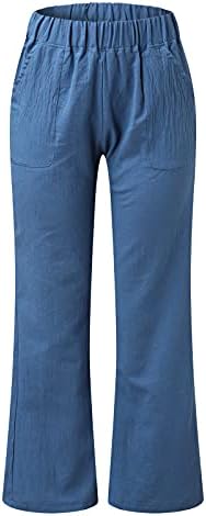מכנסי פשתן כותנה לנשים בקיץ מכנסיים מזדמנים צבע אחיד רופף רופף ברגל רחבה רגל נמוכה המותניים המותניים