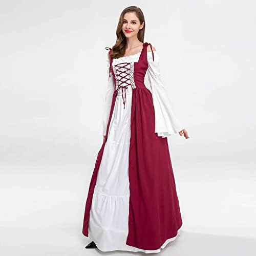 סינזלימין מקסי שמלות לנשים רנסנס משפט סגנון משתה שמלת אופנה טלאים קר כתף תחרה עד בציר שמלה