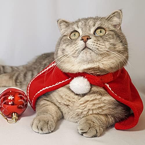 כלב חתול חג המולד תלבושות סט, חיות מחמד קייפ בגדי אדום פליס+חג המולד כובע לקוספליי חג ציוד לחיות