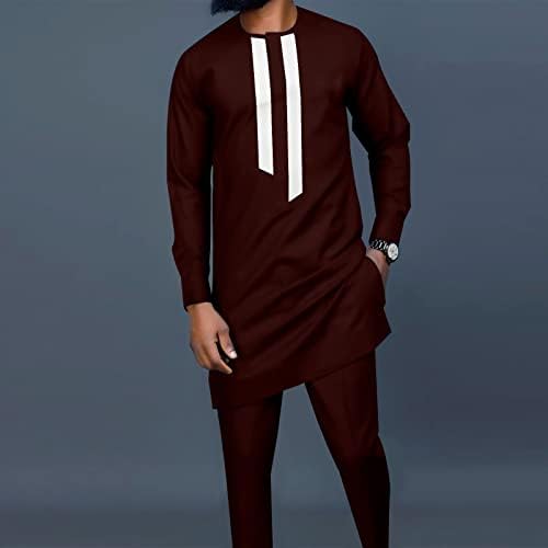גברים אפריקאים בגדים מסורתיים סט דשיקי תלבושת חולצה שרוול ארוך+מכנסיים חליפה אפריקאית אימונית שבטי