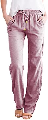 מכנסי פשתן כותנה באביב נשים צבע מוצק רך רך רך רך מותניים אלסטיים משוררים אורך קרסול הרמון יוגה מכנסי קפרי מכנסיים