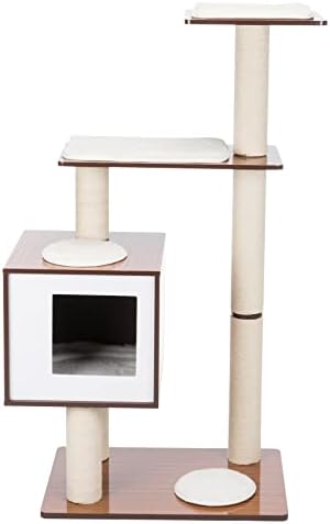 טריקסי אווקה מודרני עץ חתול מגדל עם מגרד הודעות, דירה, שתי פלטפורמות, נשלף מחצלות,
