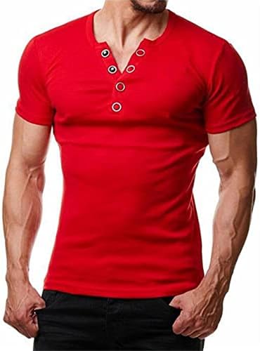 2023 גברים חדשים מזדמנים צבע מוצק חולצה עליונה V חולצה חולצה מוצקה כפתור שרוול ראגלן חולצה חולצה