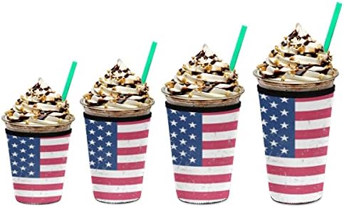 דגל אמריקאי לשימוש חוזר כוס קפה קפה שרוול שרוול שרוול עבור 26-28oz כוסות שתייה קרה