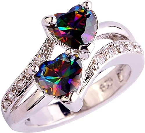 חתונת לב נוצצת אבן כפולה מעוקב טבעת זירקוניה מבטיחה טבעות אהבה ליום ההולדת שלה אירוסין כלה