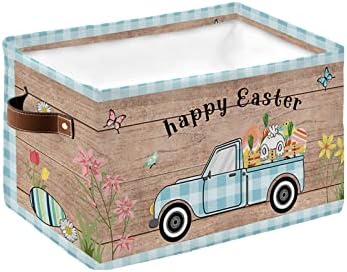 סל אחסון שמחה של משאית פסחא שמחה ביצי אביב פרחי אחסון פח עם ידיות, בודק בודק עץ אסם עץ מתקפל קוביות