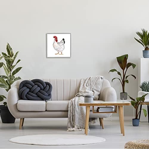 תעשיות סטופליות עוף מוזר בצבעי מים צבעי חווה תרנגולת דיוקן אפור אמנות קיר ממוסגרת, 17 x 17, לבן