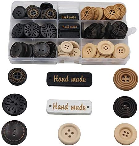 100 חבילות כפתורי עץ מעץ עץ שחור בצבע בז 'שחור 4 חור תפירה מעורבת אמנות ערכות ציוד מלאכה עם קופסא קופסה