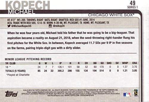 2019 Topps Baseball 49 כרטיס טירון של מייקל קופך