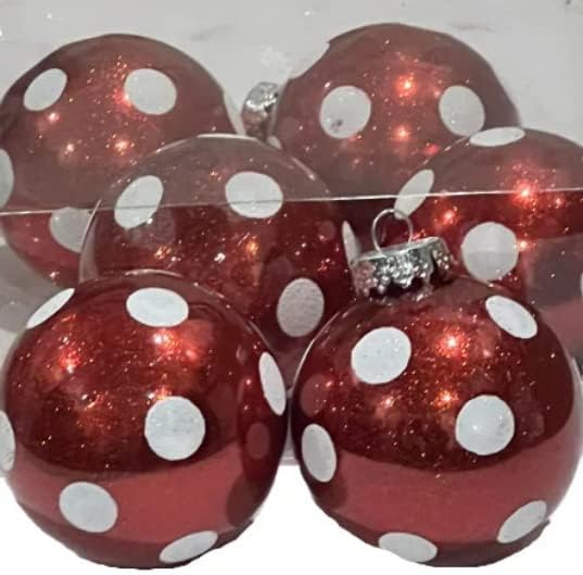 6 קישוטי עץ חג המולד של כדור חג המולד של כדור חג המולד אדום ולבן 80 ממ