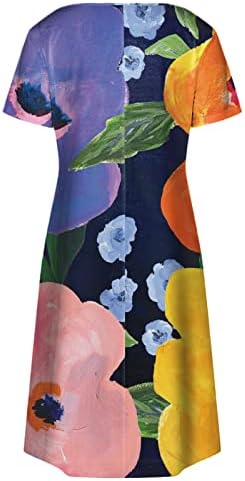 נשים עמוק צוואר שמלות פרפר הדפסת קצר שרוול טוניקת טנק שמלת קיץ חוף חוף ים חג שמלה קיצית