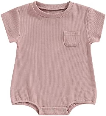 KMBANGI תינוקת תינוקת ילד ילד שרוול קצר צווארון סרוג צבע מוצק רומפר גוף גוף קיץ תלבושת חתיכה אחת
