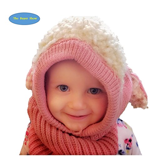 בנות תינוקות בנות חורף סרוג כובע צעיף כובע אוזניים חם לילדים 6-36 חודשים ורוד