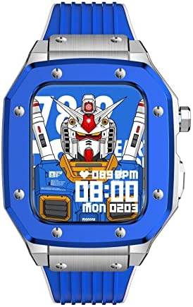 מארז שעון סגסוגת Kavju לסדרת Iwatch Seet Cover עבור Apple Watch 7 6 5 4 44/45 ממ מתכת יוקרה גומי נירוסטה