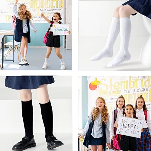 בנות הברך גבוהה גרבי ילדים בני בית ספר אחיד חלקה כבל לסרוג כותנה גרבי גרביים לבן שחור כהה 3/6 חבילה