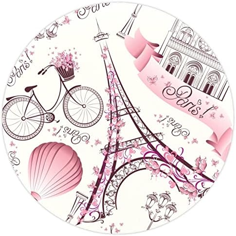 Llnsupply גודל גדול 5 מטר ילדים עגול שטיח אזור משחק פריז איפל מגדל ורוד רטרו אהבה אופניים חמים בלון משתלת כרית