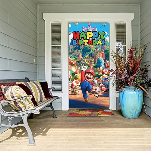 סופר מריו נושא יום הולדת שמח דלת באנר הרפתקאות משחק פטריות זהב מטבעות רקע לילדים יום הולדת שמח קינוח